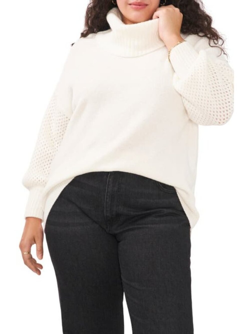 Vince Camuto Womens Knit Turtleneck Blouson Sweater Antique White 1X NWT